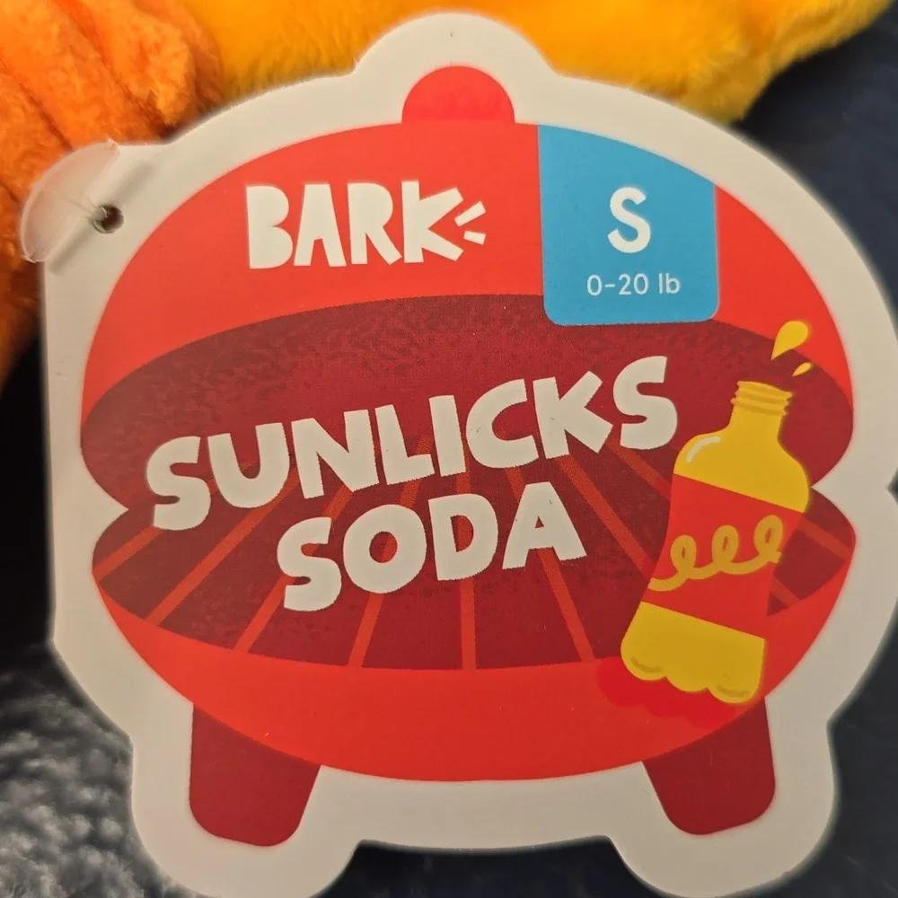 Bark Sunlicks Orange Soda Dog‎ Toy Size Small 0-20 Pounds NWT